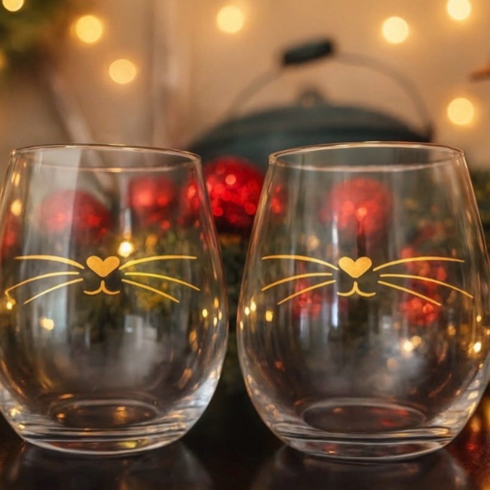 Cat Lady set of 2 whisker wine glasses new!